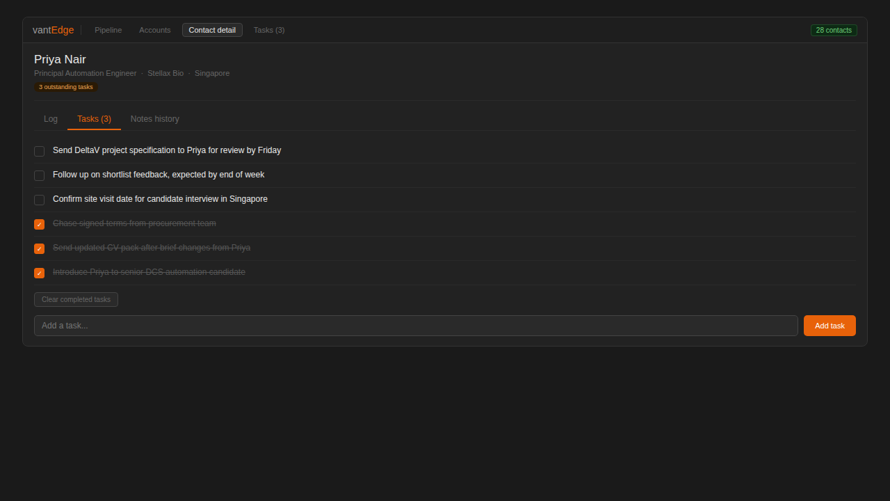 vantEdge task tracking